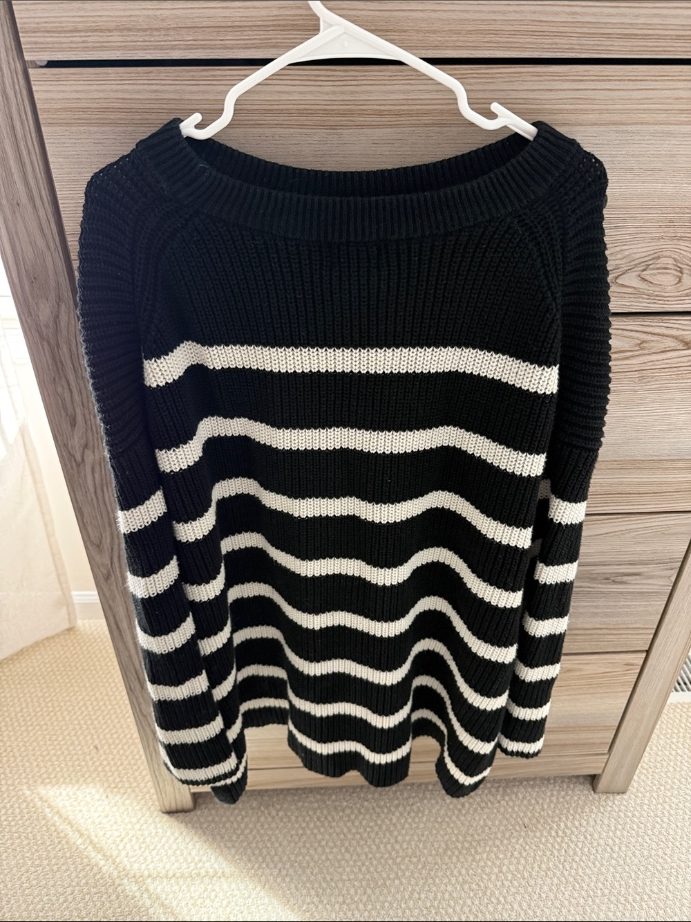 H&M Black and White Striped Crew Neck Sweater